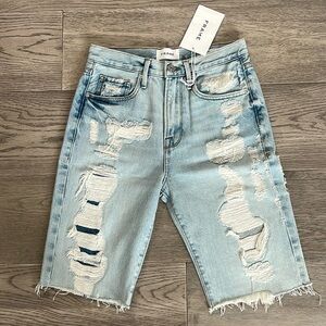 NWT, FRAME distressed denim high rise shorts, size 24 (but fits 4-6)